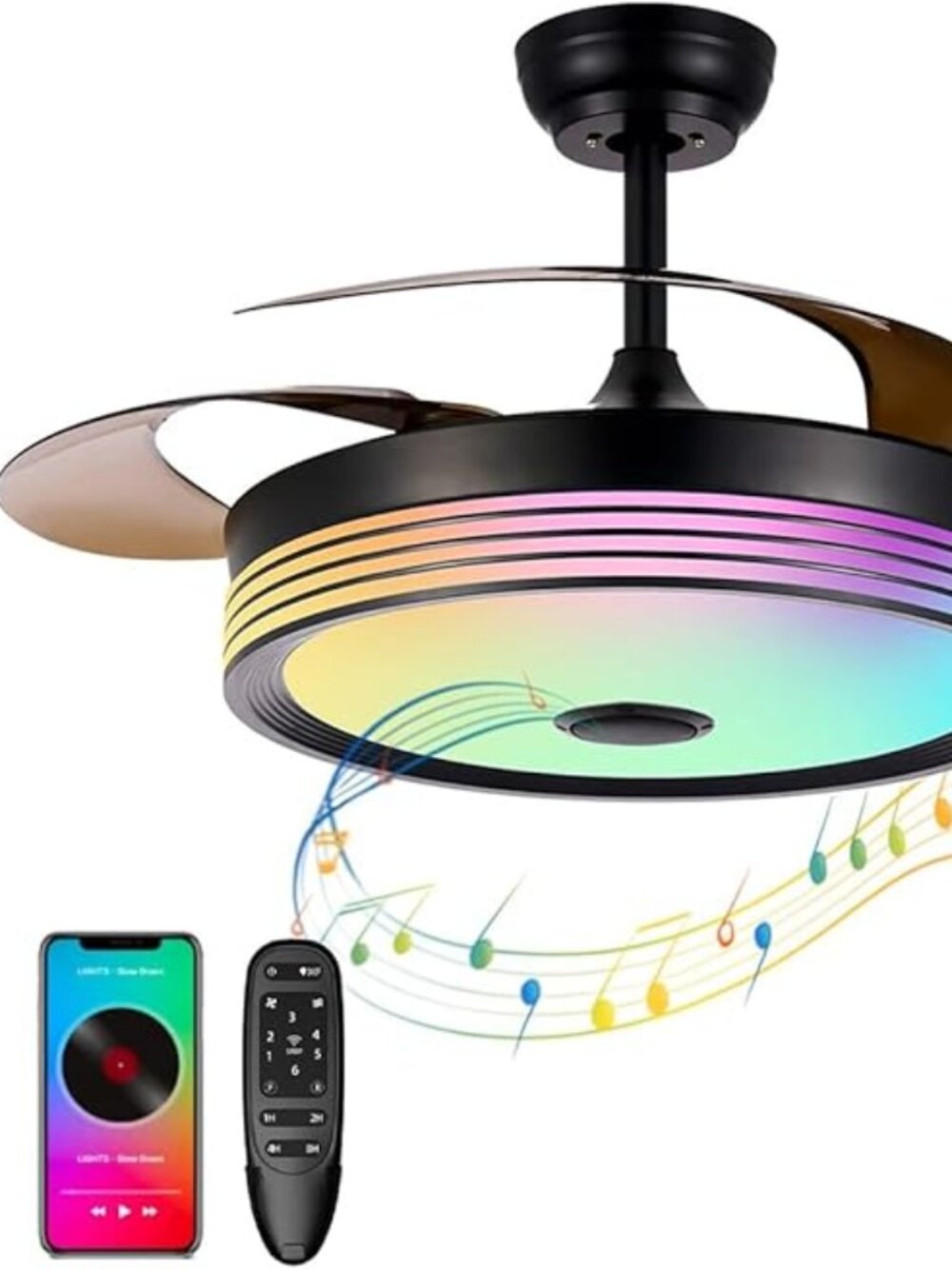 42 inch Modern Retractable Ceiling Fan with Lights and Remote Control, 6Speed